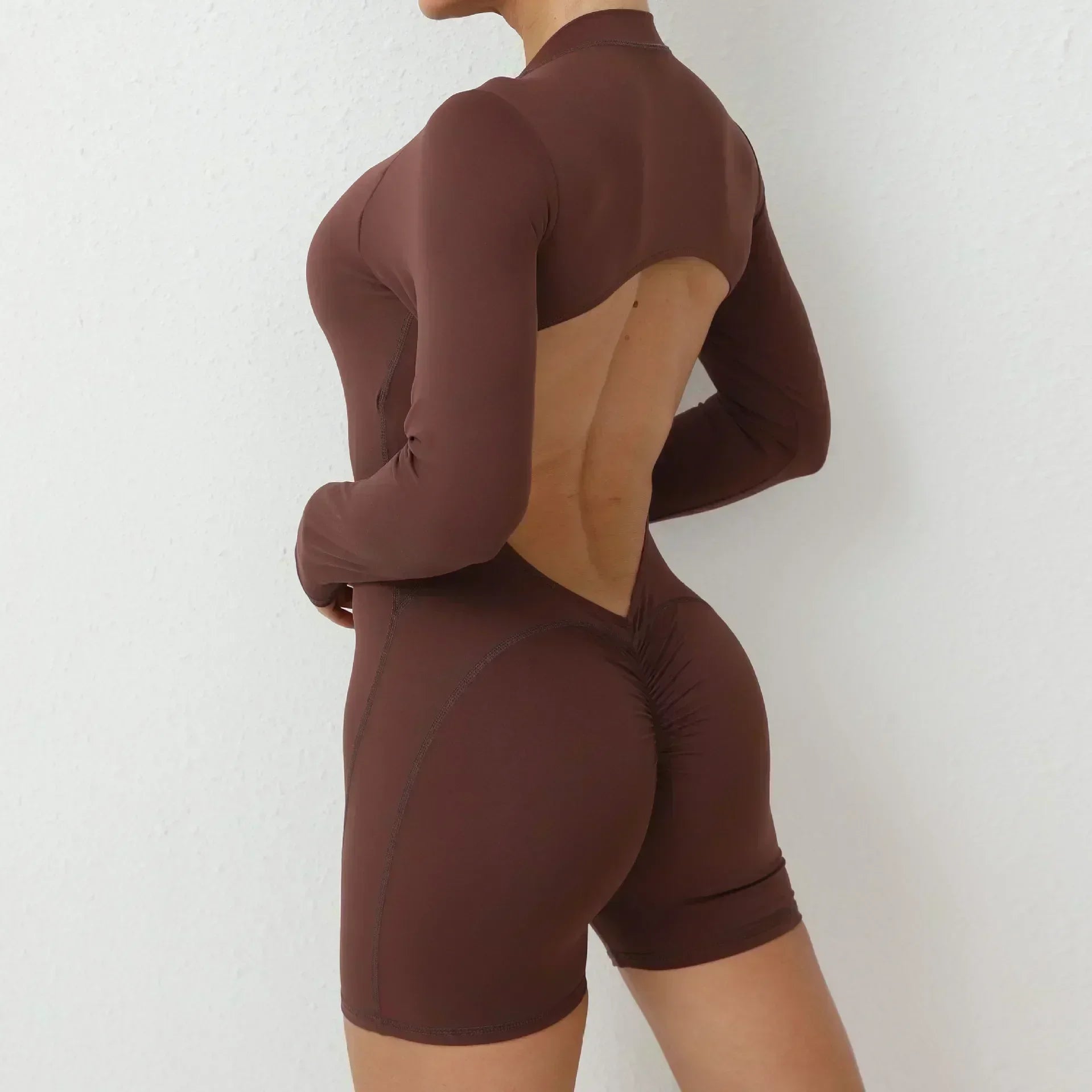 Seamless Zipper Yoga Jumpsuit – Long Sleeve Hip-Lifting Gym Bodysuit
