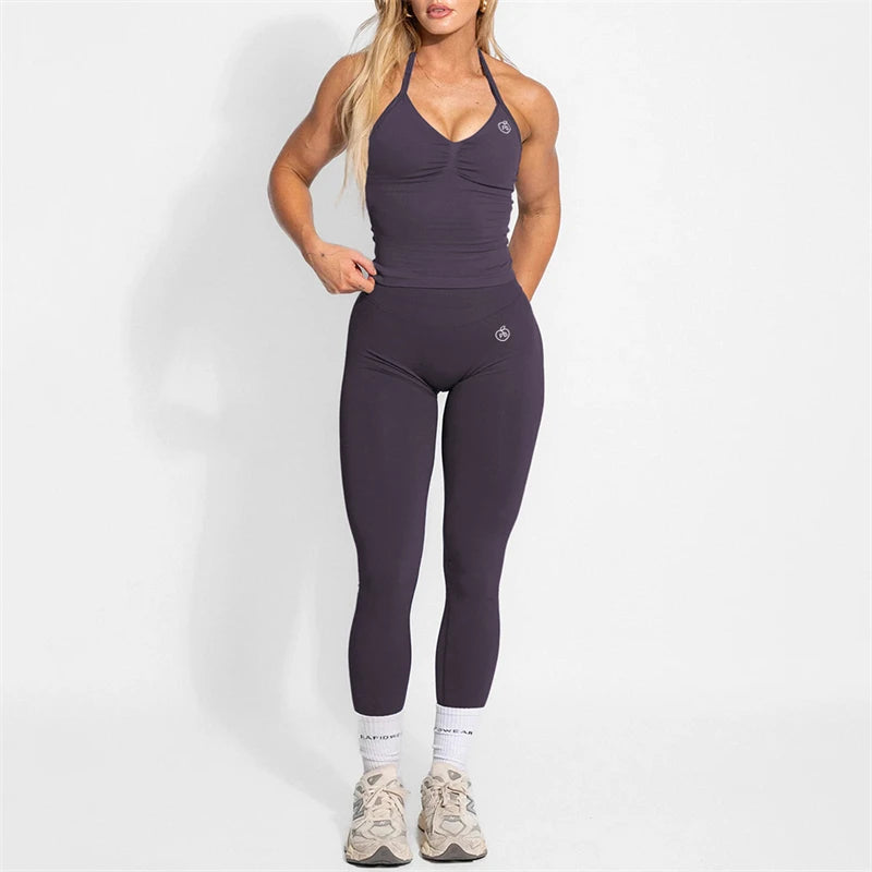 Yoga Set 2-Piece – Halter Top & High Waist Shaping Leggings