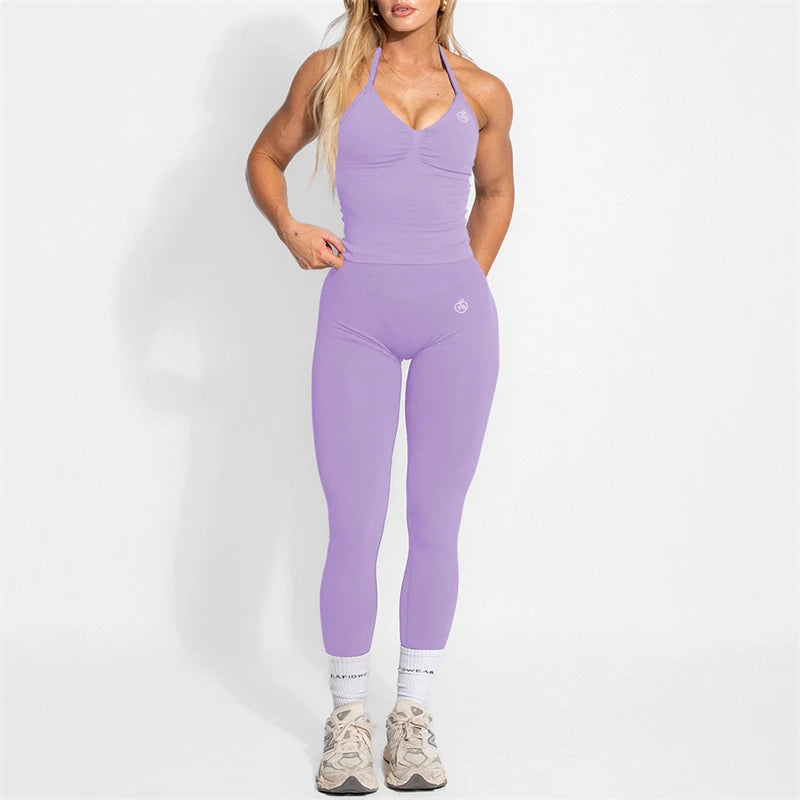 Yoga Set 2-Piece – Halter Top & High Waist Shaping Leggings
