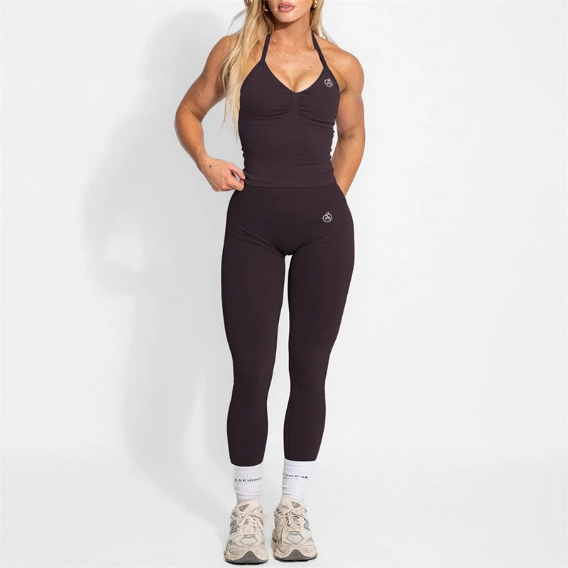 Yoga Set 2-Piece – Halter Top & High Waist Shaping Leggings