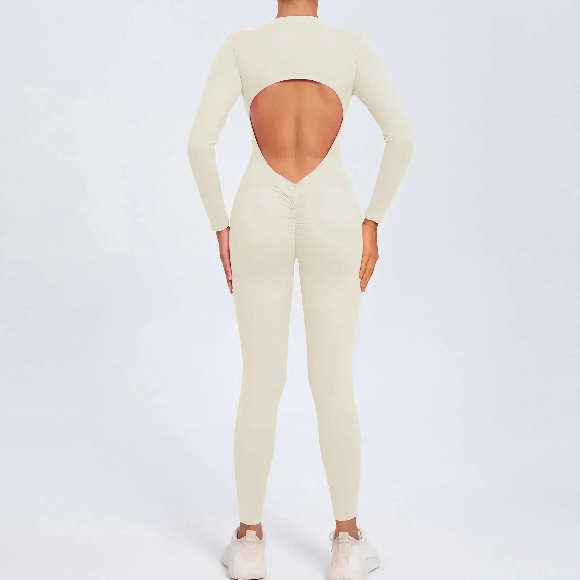 Seamless Zipper Yoga Jumpsuit – Long Sleeve Hip-Lifting Gym Bodysuit