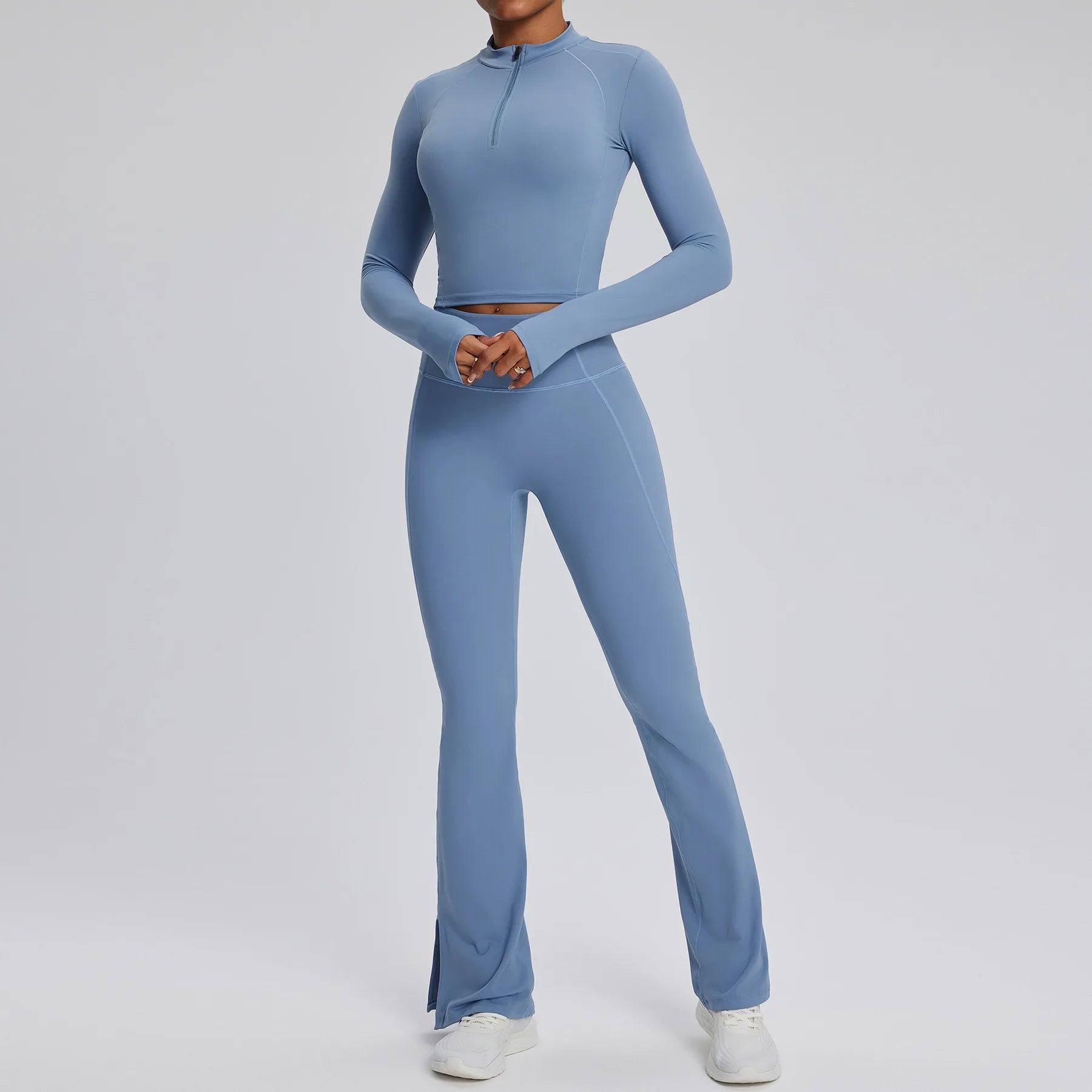 Long Sleeve Top, Bell-Bottom Leggings & Fitness Bra Sports Suit