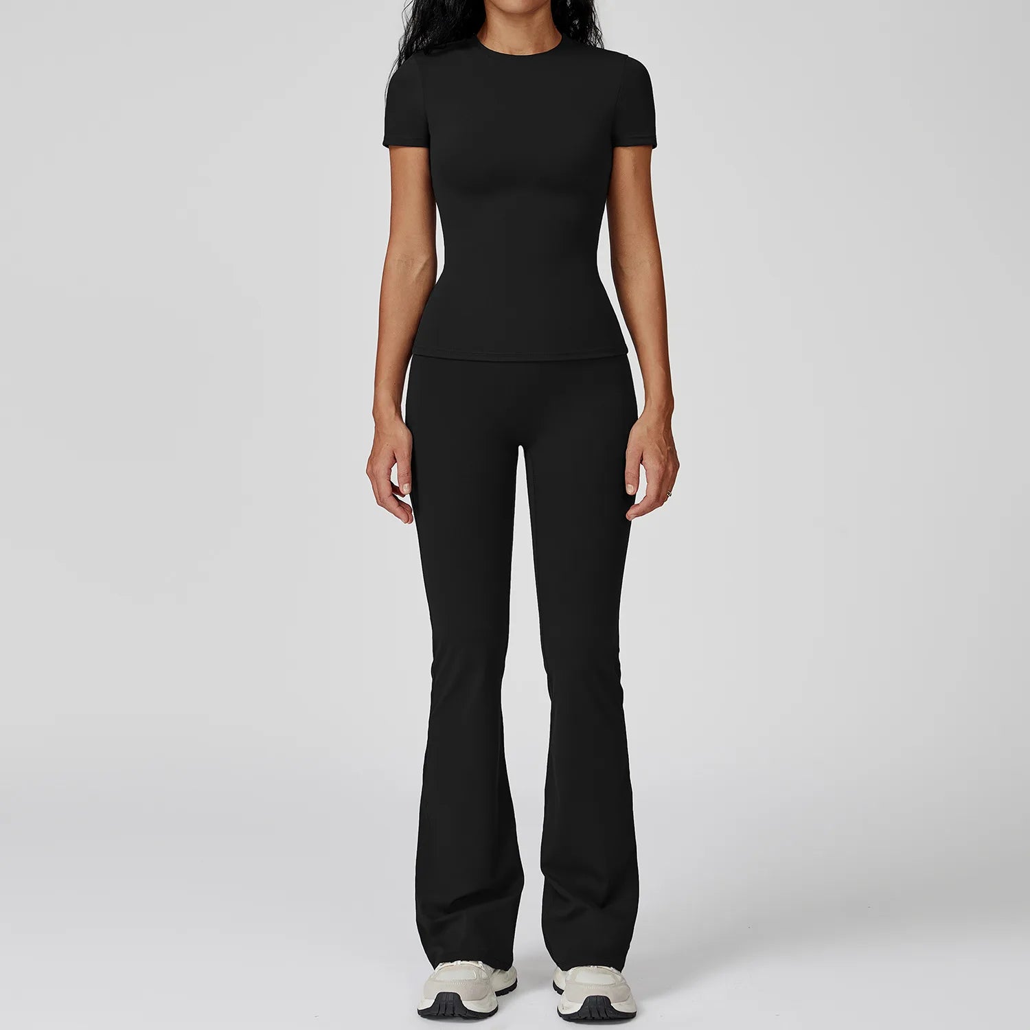 2PCS Yoga Set – Long Sleeve High Waist Leggings & Cycling Shorts Sports Suit