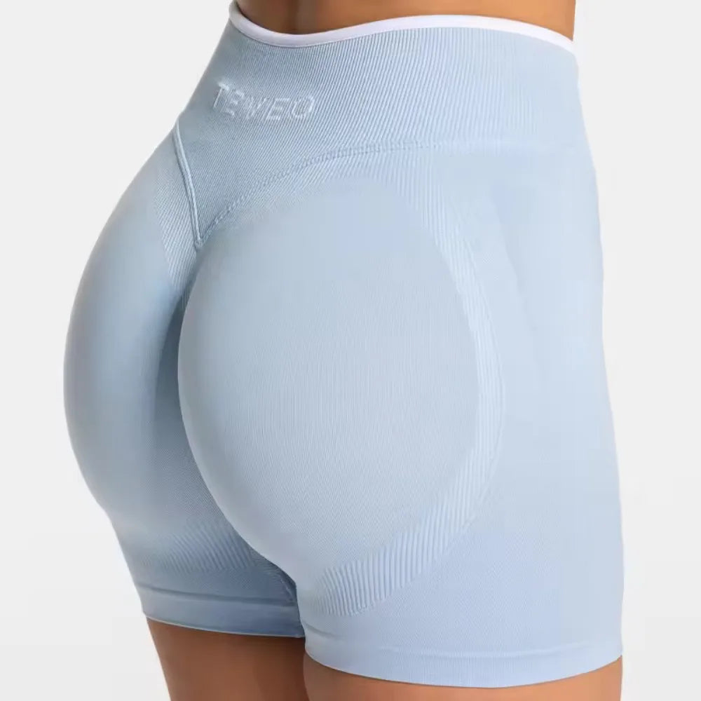 TEVEO Seamless High Waist Yoga Shorts – Hip Lifting Running Sports Shorts