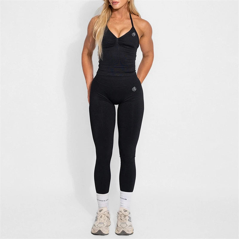 Yoga Set 2-Piece – Halter Top & High Waist Shaping Leggings