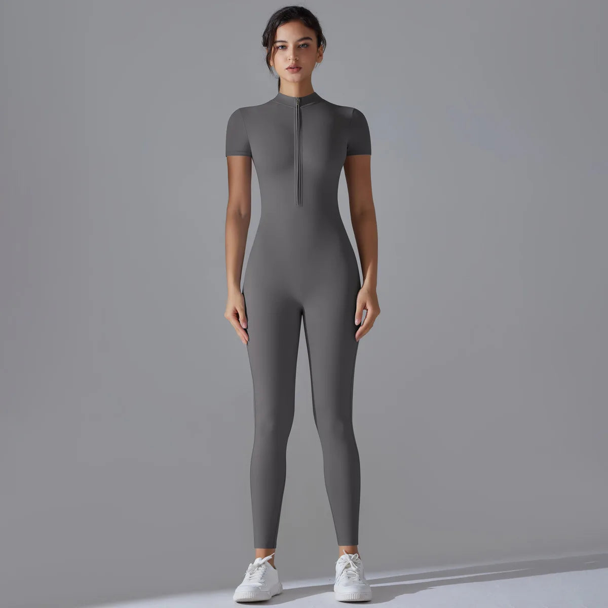 Zipper Short Sleeve Yoga Jumpsuit – Quick-Dry Outdoor Tight Fitness Suit
