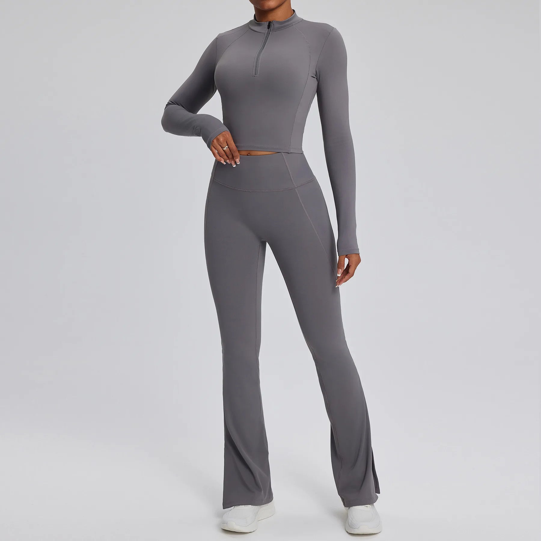 Long Sleeve Top, Bell-Bottom Leggings & Fitness Bra Sports Suit