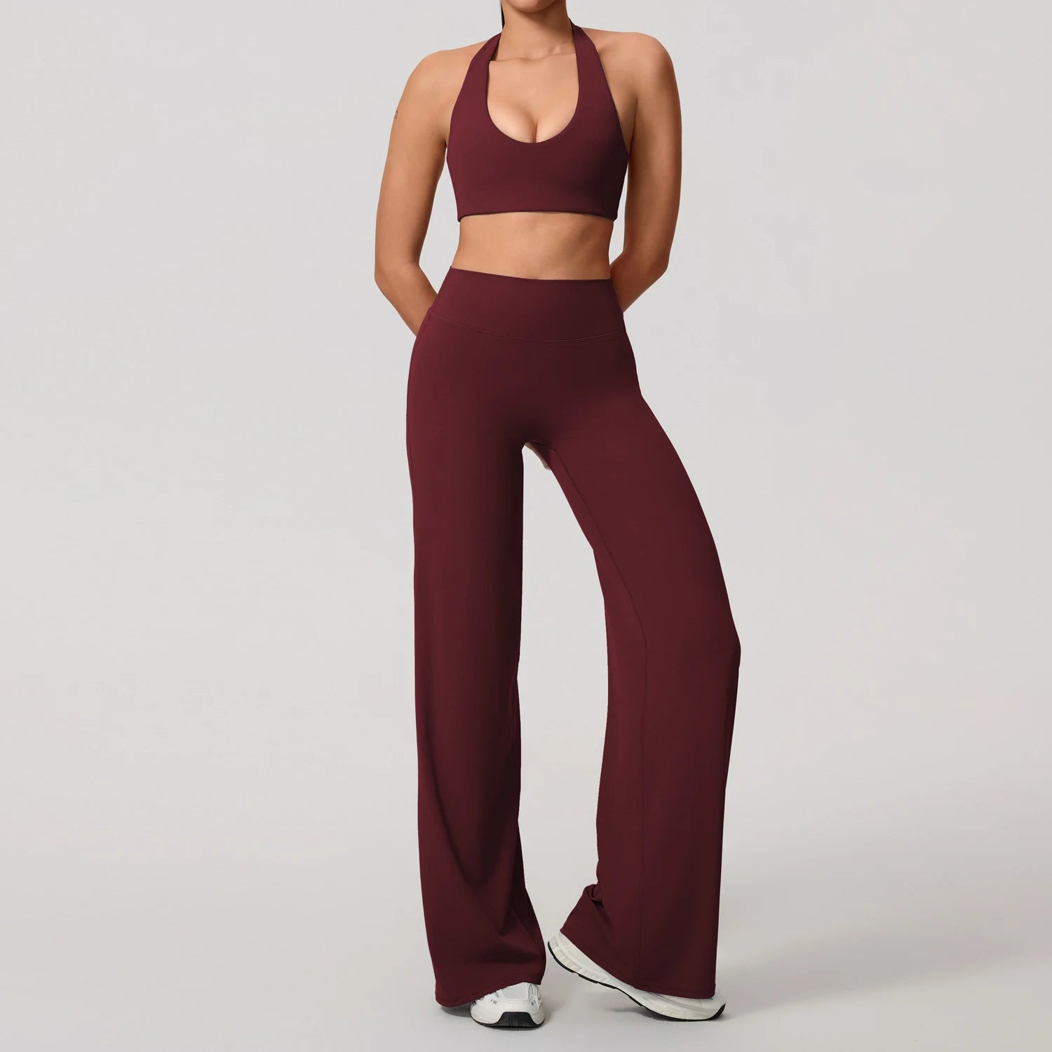 Women's Quick-Dry Sports Set – U-Neck Bra & Bell-Bottom Yoga Top