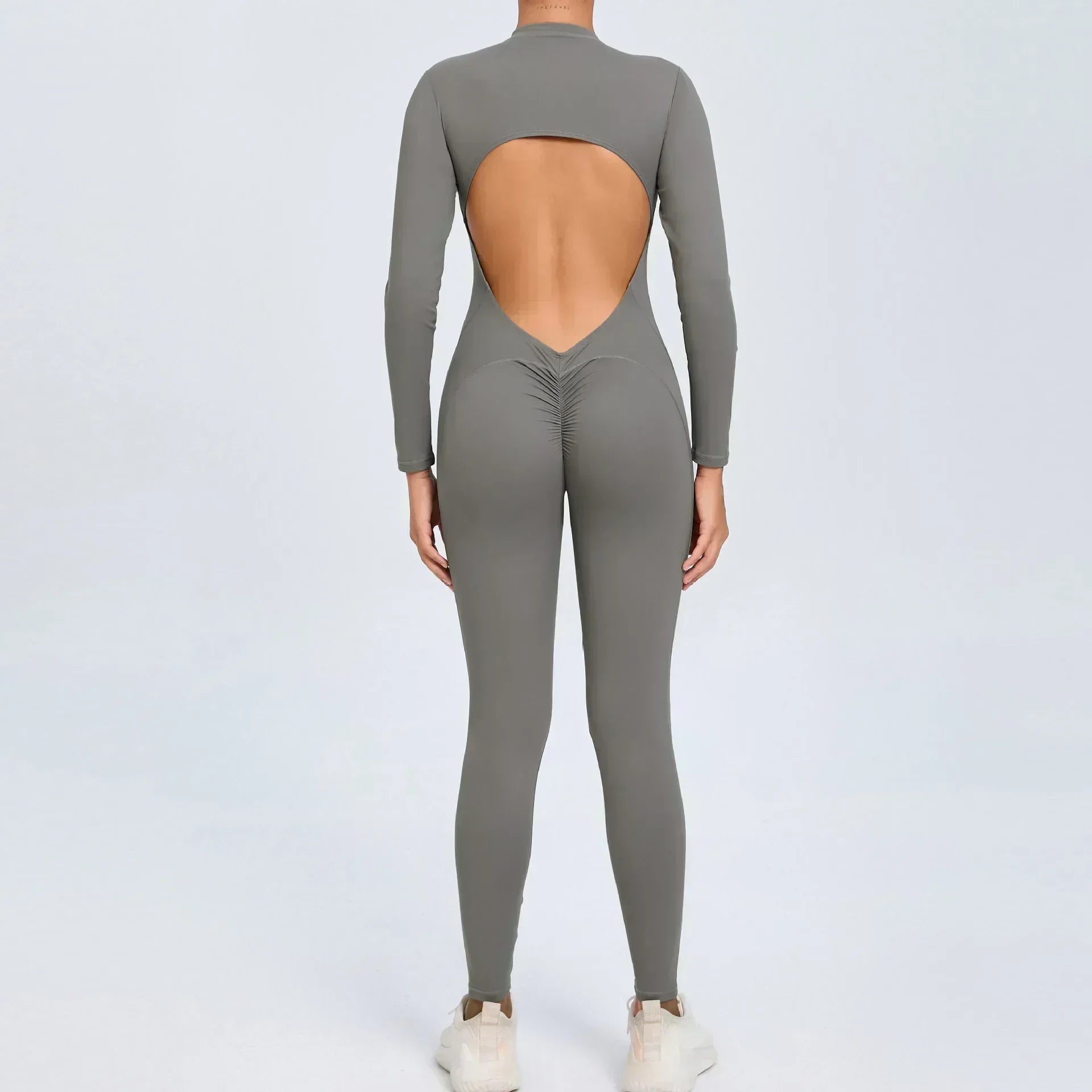 Seamless Zipper Yoga Jumpsuit – Long Sleeve Hip-Lifting Gym Bodysuit