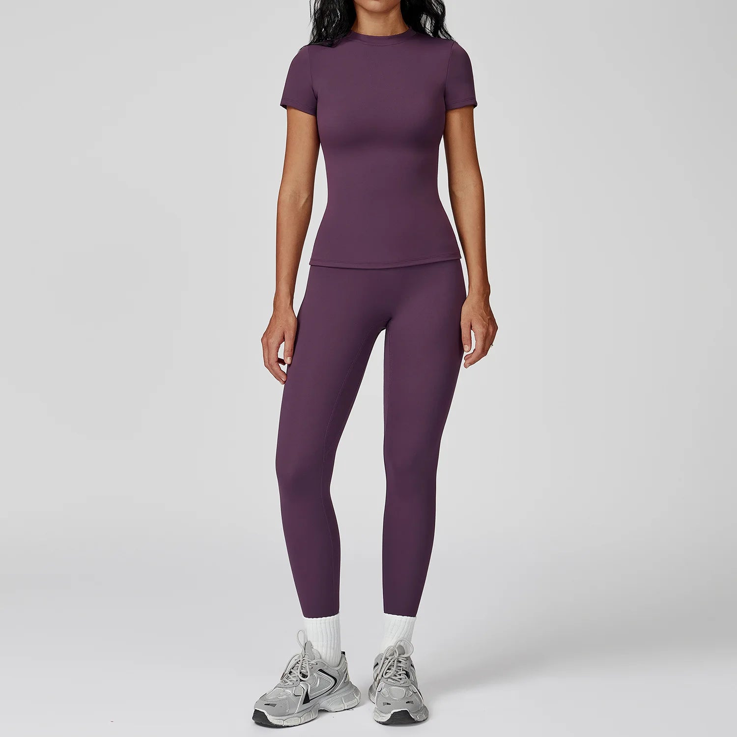 2PCS Yoga Set – Long Sleeve High Waist Leggings & Cycling Shorts Sports Suit