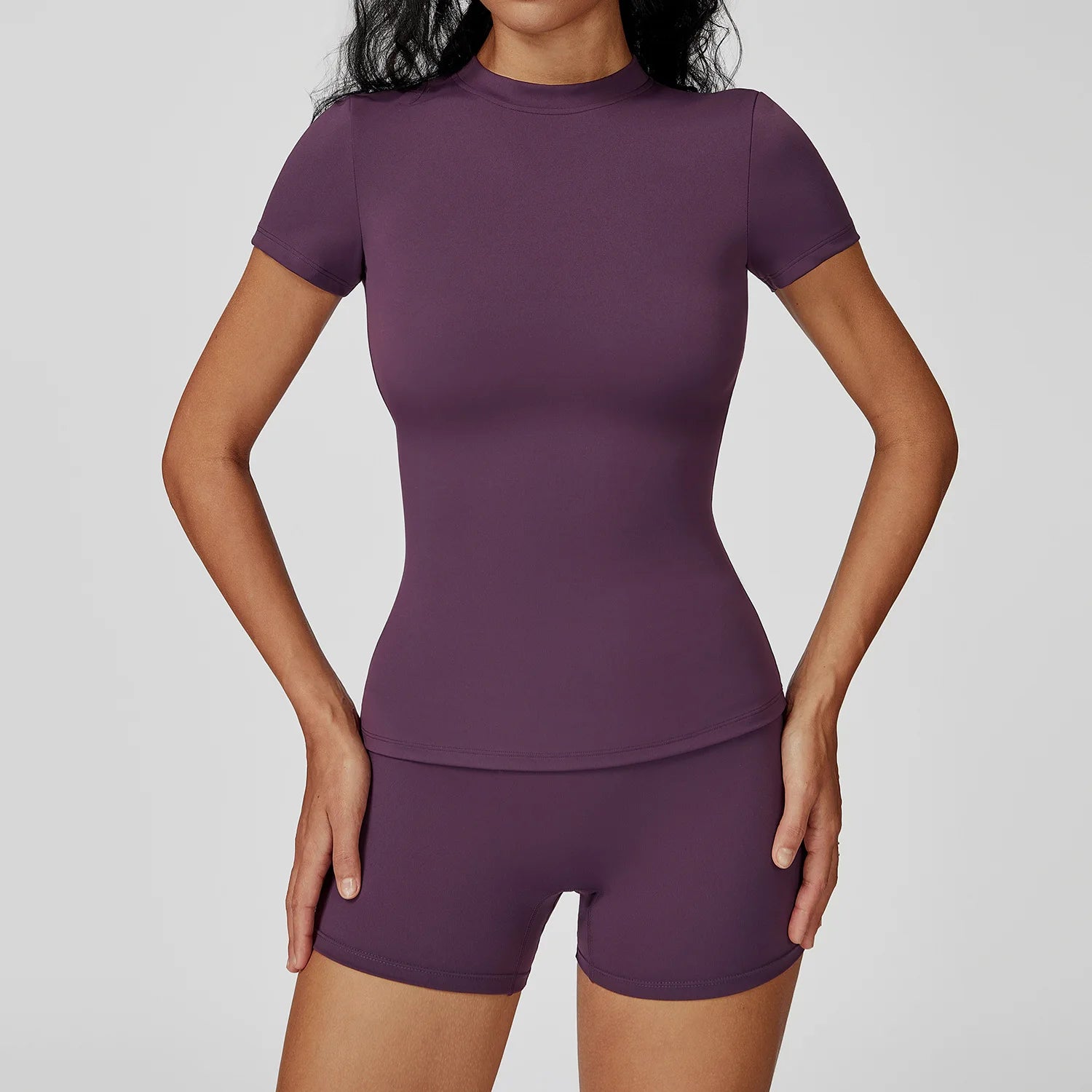 2PCS Yoga Set – Long Sleeve High Waist Leggings & Cycling Shorts Sports Suit